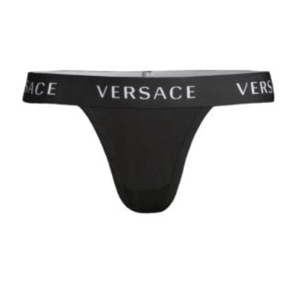 NWT size S Versace Black logo Thong